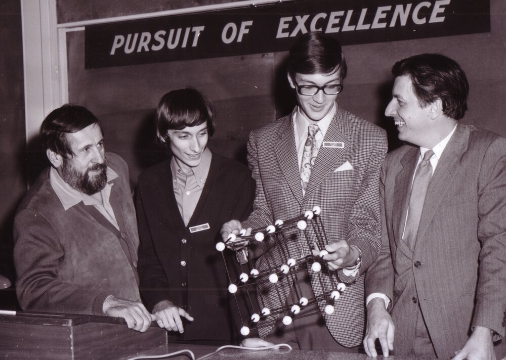 Professors Harry Messel and Gus JV Nossal with Summer School Students