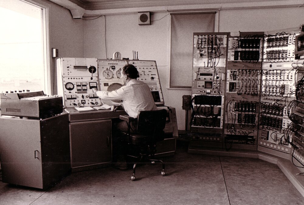 AG Little, Director of the Molonglo Radio Observatory, at the Mills Cross Telescope Controls