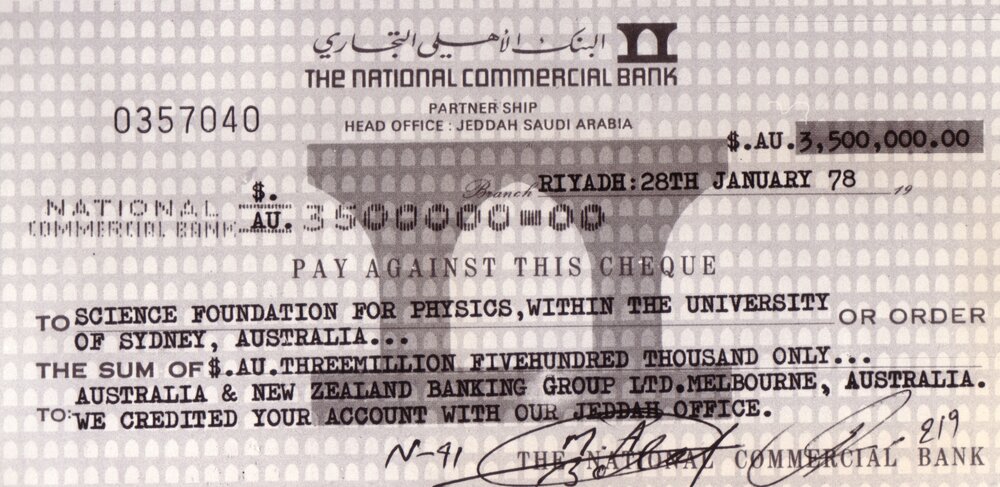 Saudi Arabian Grant Cheque for Solar Energy Research