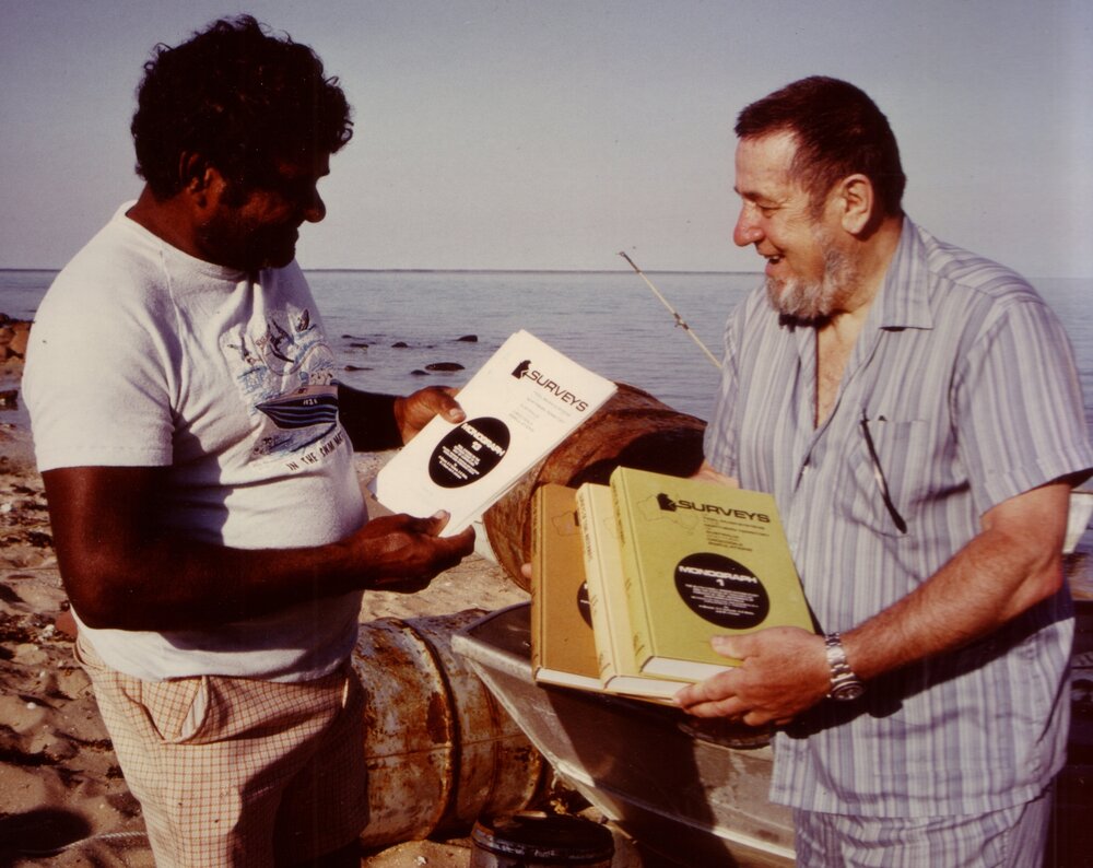 Professor Harry Messel and Steve Johnson on Vanderlin Island During Survey of the Gulf of Carpentaria