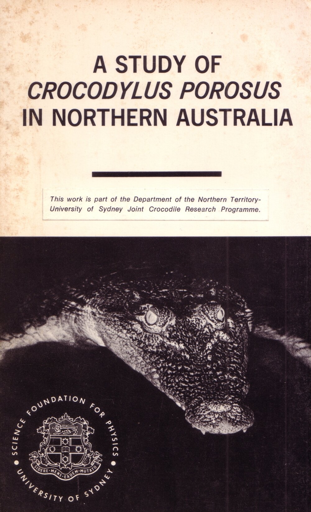 "A Study of Crocodylus Porosus in Northern Australia" Book Cover