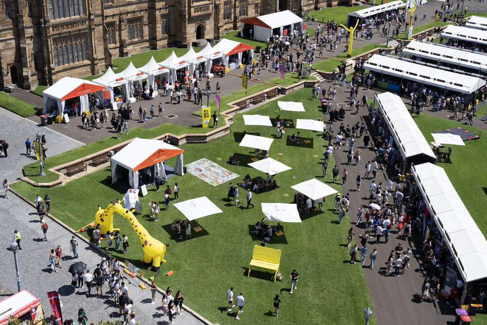 Aerial View of Quadrangle and Front Lawn During Welcome Week