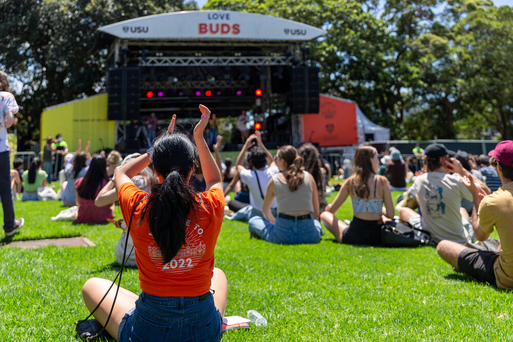 Crowd Watching Thelma Plum's Performance on Front Lawn at Welcome Week
