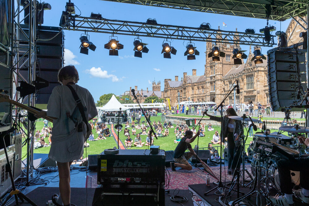 Set Up for Thelma Plum Performance on Front Lawn at Welcome Week