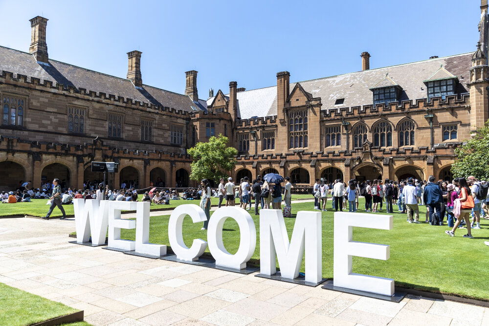 Welcome Sign in Quadrangle for International Student Welcome Day