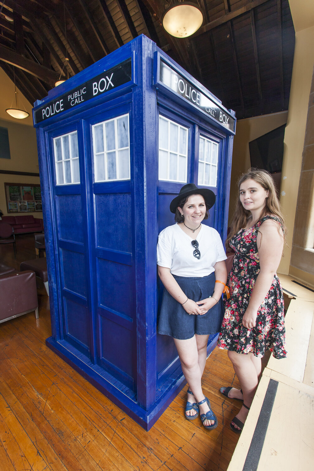 Students with the TARDIS at Orientation Week