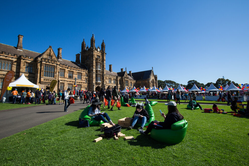 Open Day Stalls in Front of Quadrangle and Clocktower
