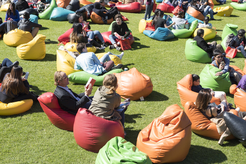 Bean Bag Chairs on Front Lawn at Open Day
