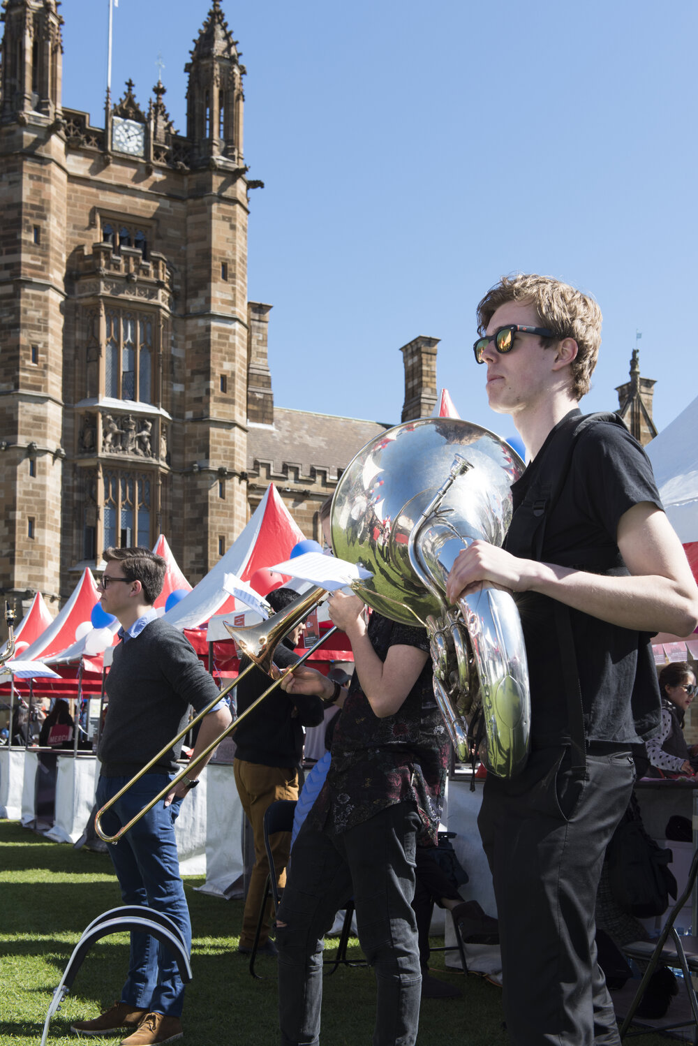Musicians Performing on Front Lawn at Open Day