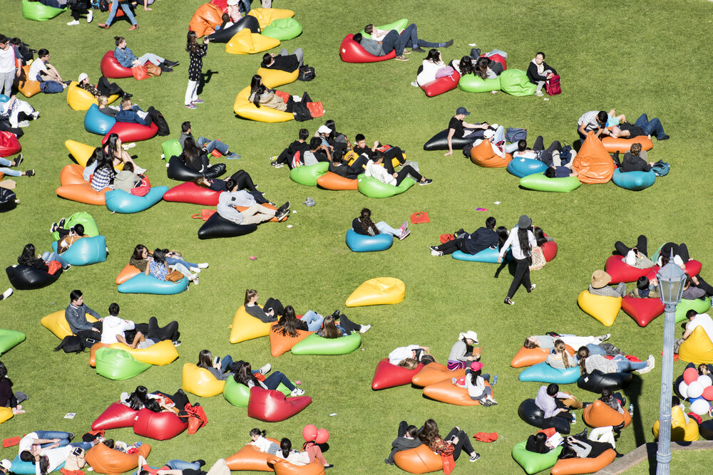 Bean Bags on Front Lawn at Open Day