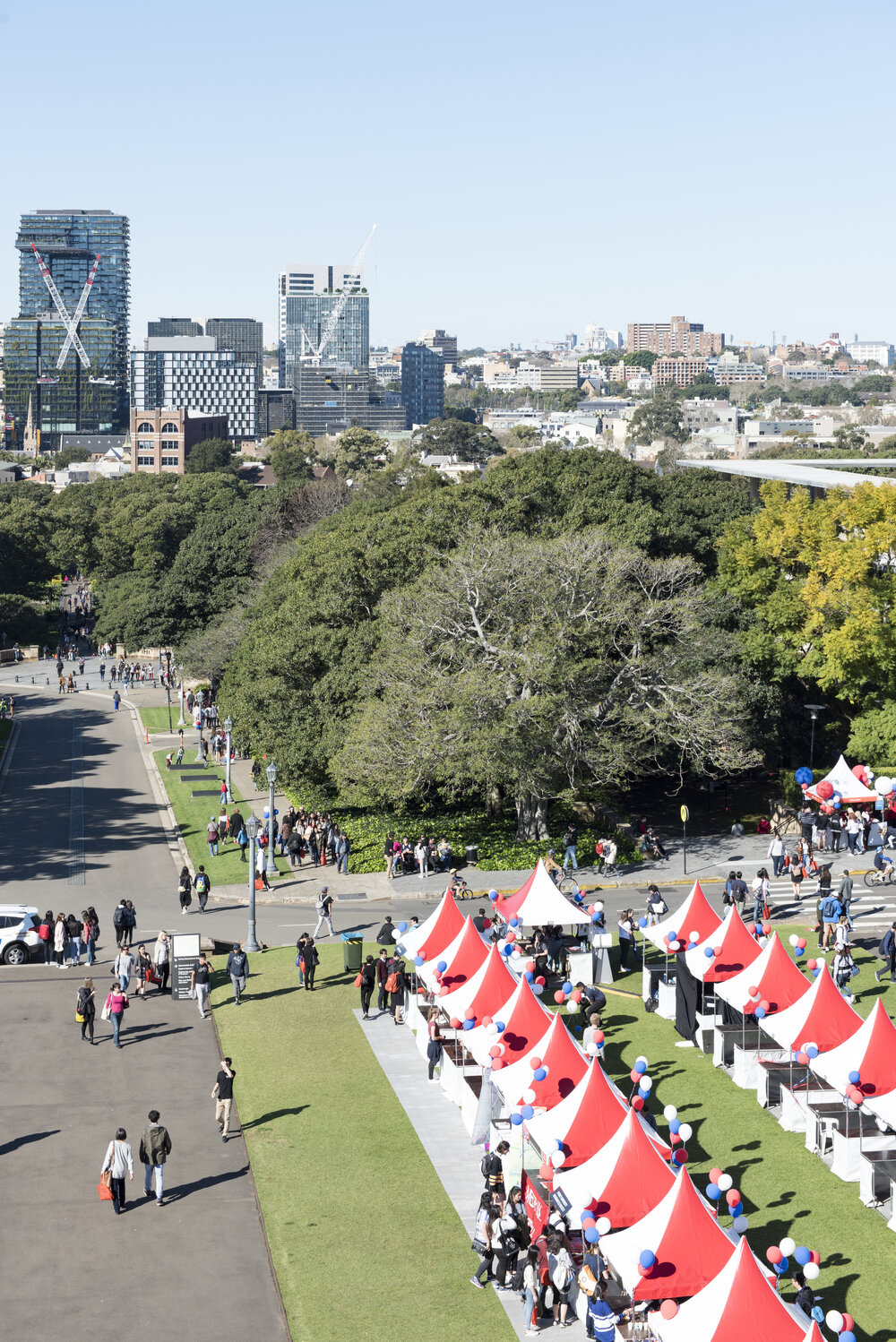 Aerial View of Open Day Stalls on Front Lawn