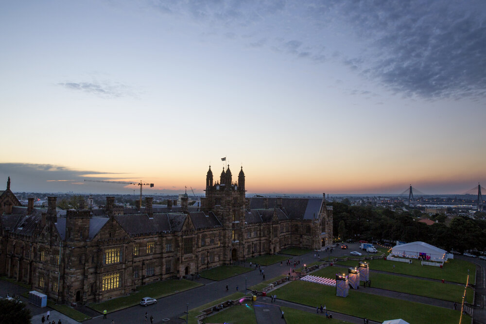 Aerial View of Quadrangle and Front Lawn During Vivid Path to the Future Festival