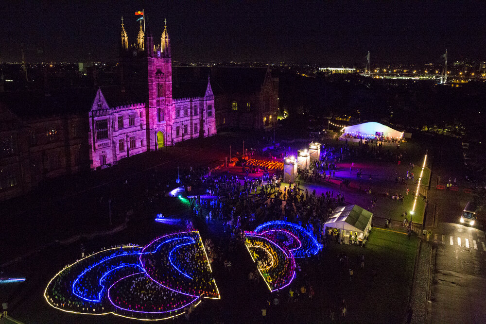 Aerial View of Quadrangle and Front Lawn During Vivid Path to the Future Festival