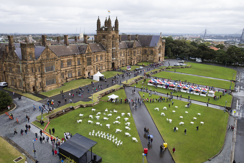 Aerial View of Quadrangle and Front Lawn on Open Day