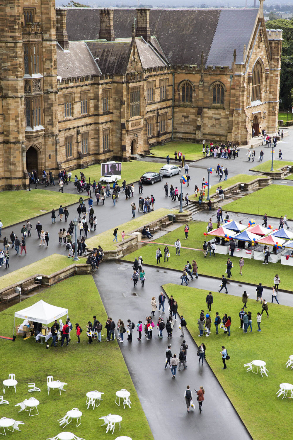 Aerial View of Quadrangle and Front Lawn on Open Day