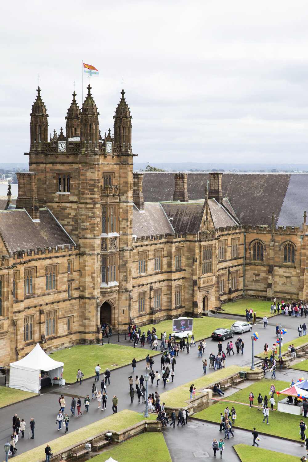 Aerial View of Quadrangle and Front Lawn on Open Day