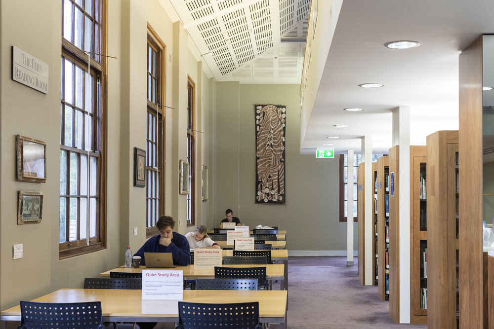 Students in the Schaeffer Fine Arts Library