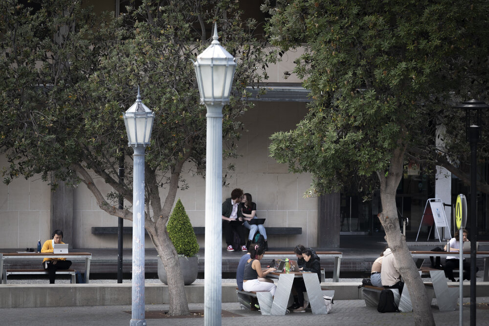 Students Outside Fisher Library