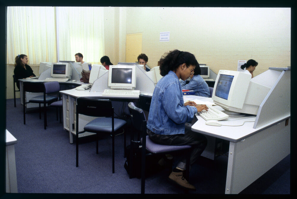Nursing (?) Students Sitting at Terminals in Laboratory