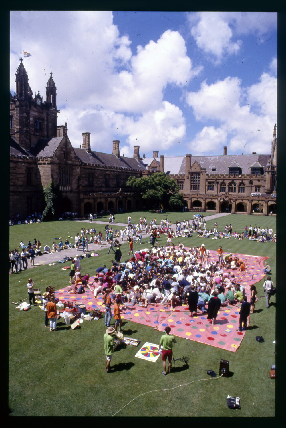 Large Group of Students Playing Twister in the Quadrangle During Orientation Week 1996