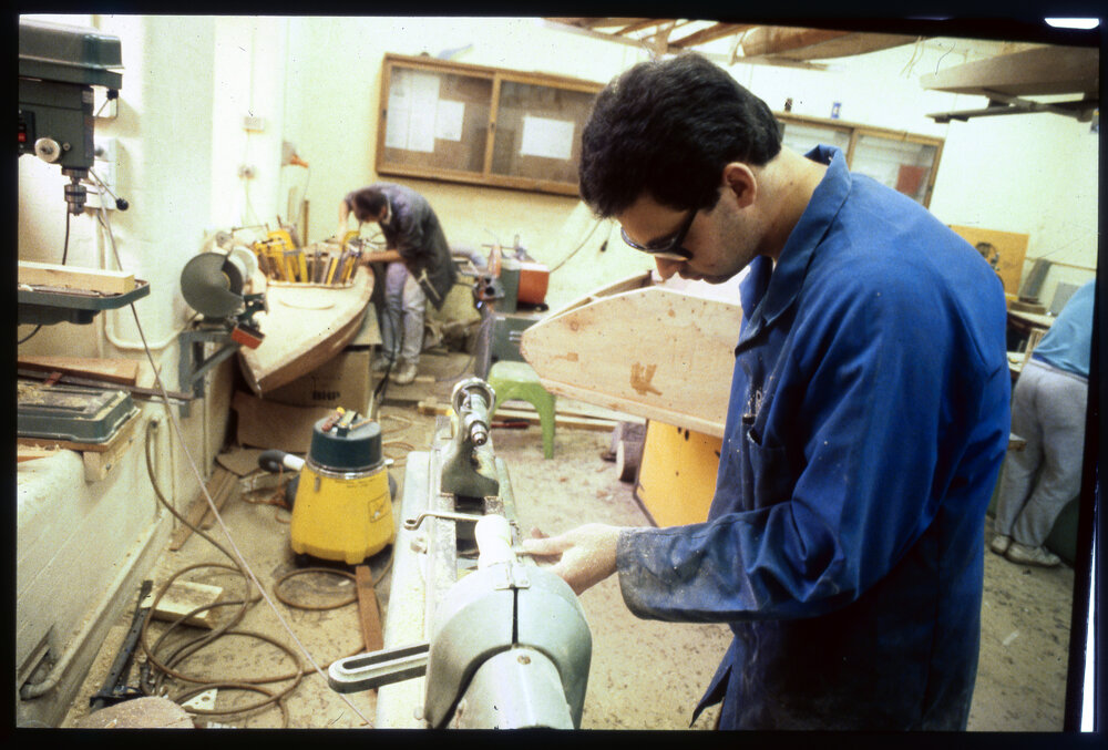Education Students in Industrial Arts Woodturning Workshop 