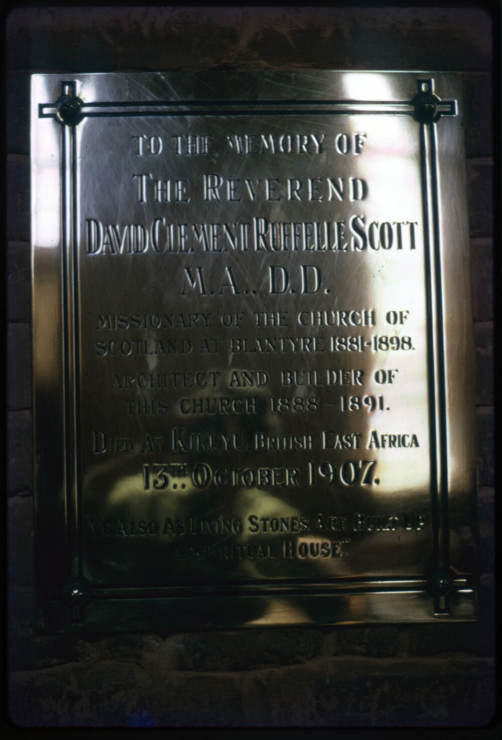 Plaque in the Memory of Reverend David Clement Ruffelle Scott