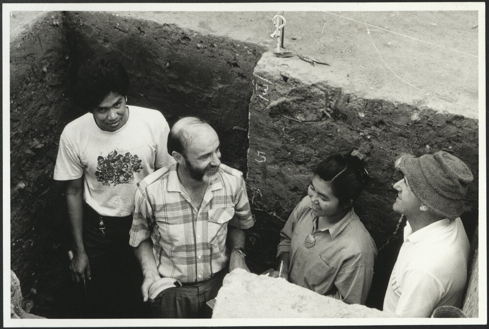 Dr Mike Barbetti (Second L) and Mr Don Hein (R) of the Research Institute for Asia and the Pacific Project in Laos