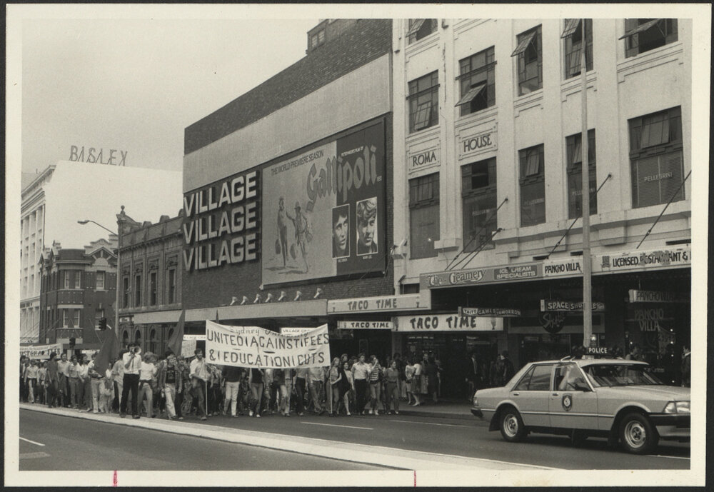Protest March Against Fees and Education Cuts Outside the Village Cinemas in George Street