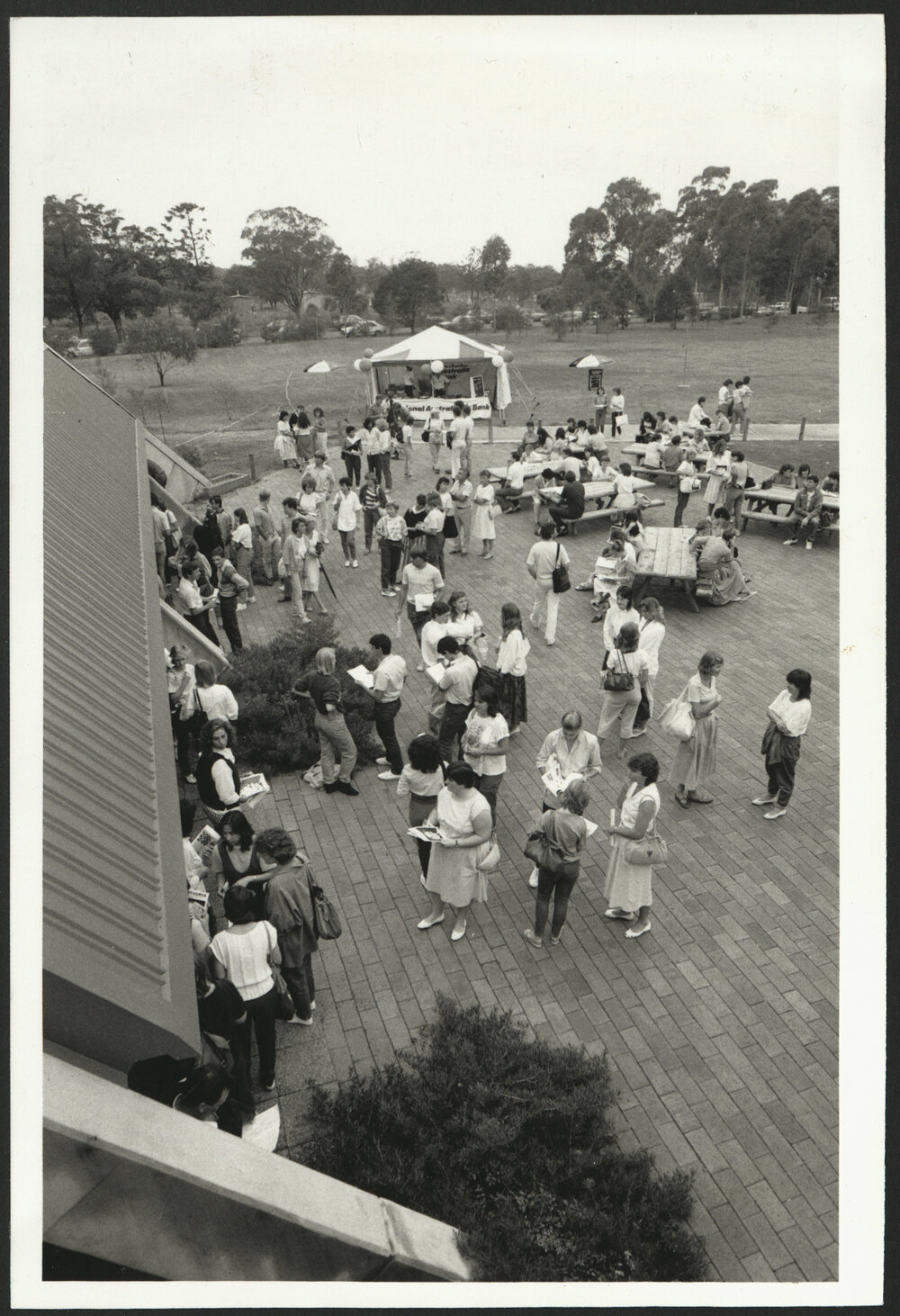 Students Outside the Students' Union Building During Orientation Day at Cumberland College