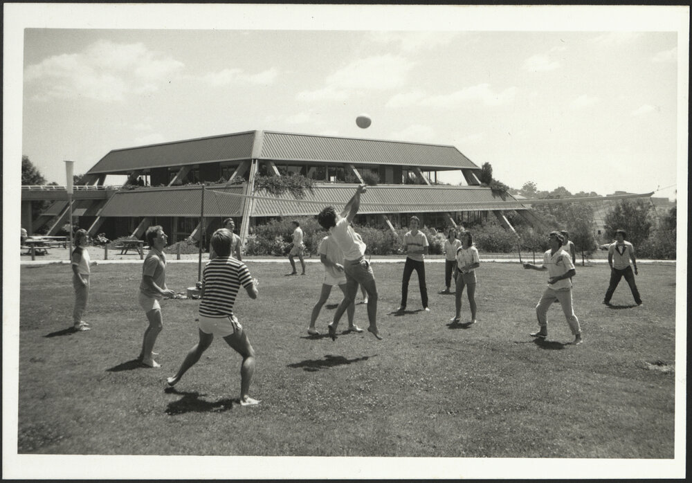 Students Playing a Ball Game Outside the Students' Union Building at Cumberland College