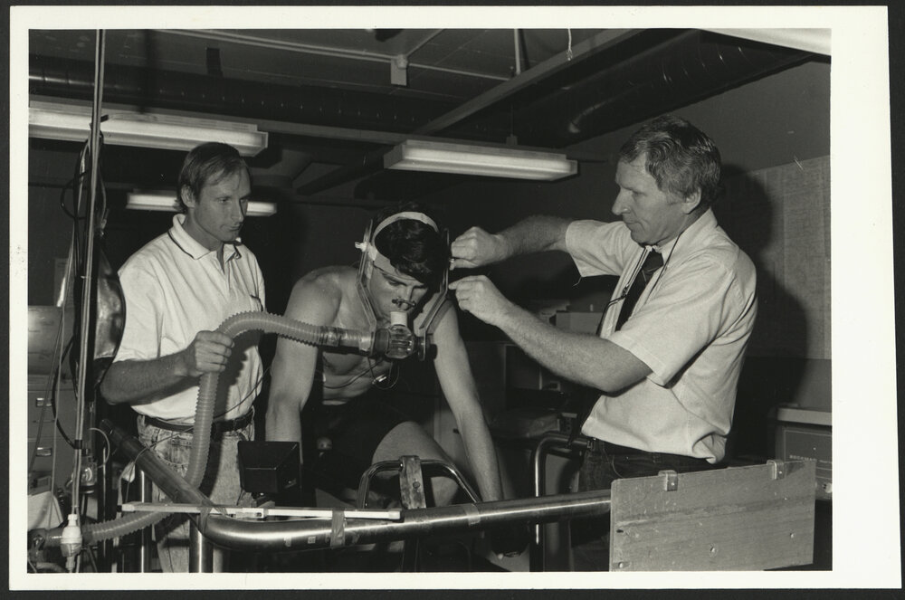 Faculty of Health Sciences Cumberland College - Dr G Davis (l) and Dr G Gass (r) Attending to Breath Testing Appliance