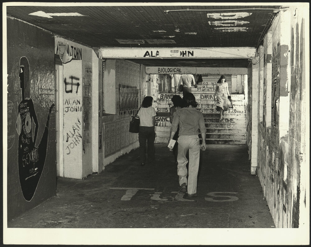 Students Walking Through the Graffiti Tunnel