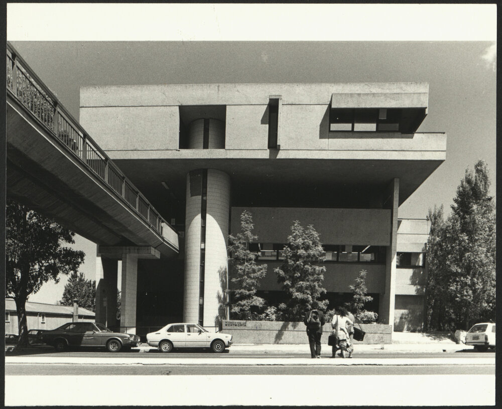 View Across City Road to Wentworth Building Showing Part of the Bridge and Pedestrians Crossing the Road