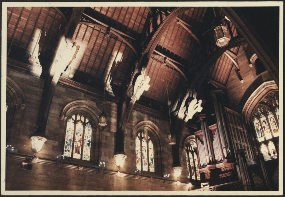Son Et Lumiere Production at the Great Hall with Lights Shining on Upper Windows and Angels