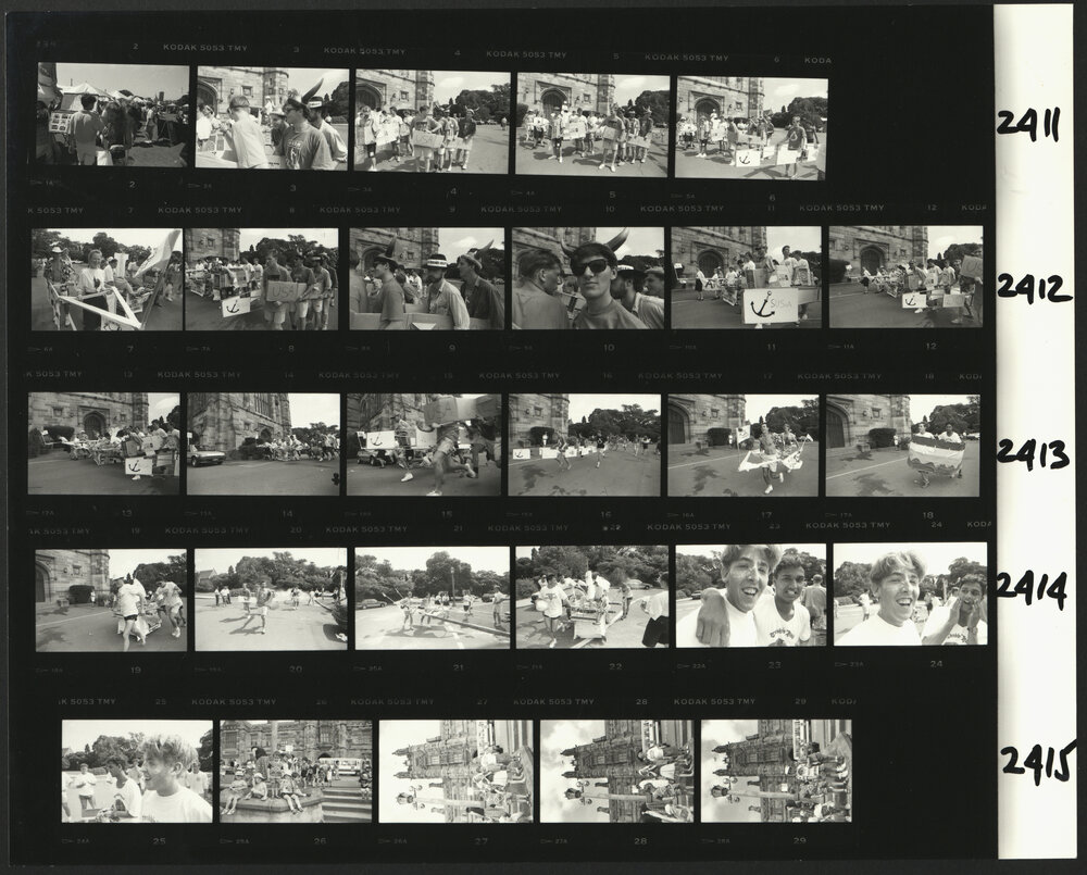Contact Sheet with Images Taken During Orientation Week 1990 Boat Race
