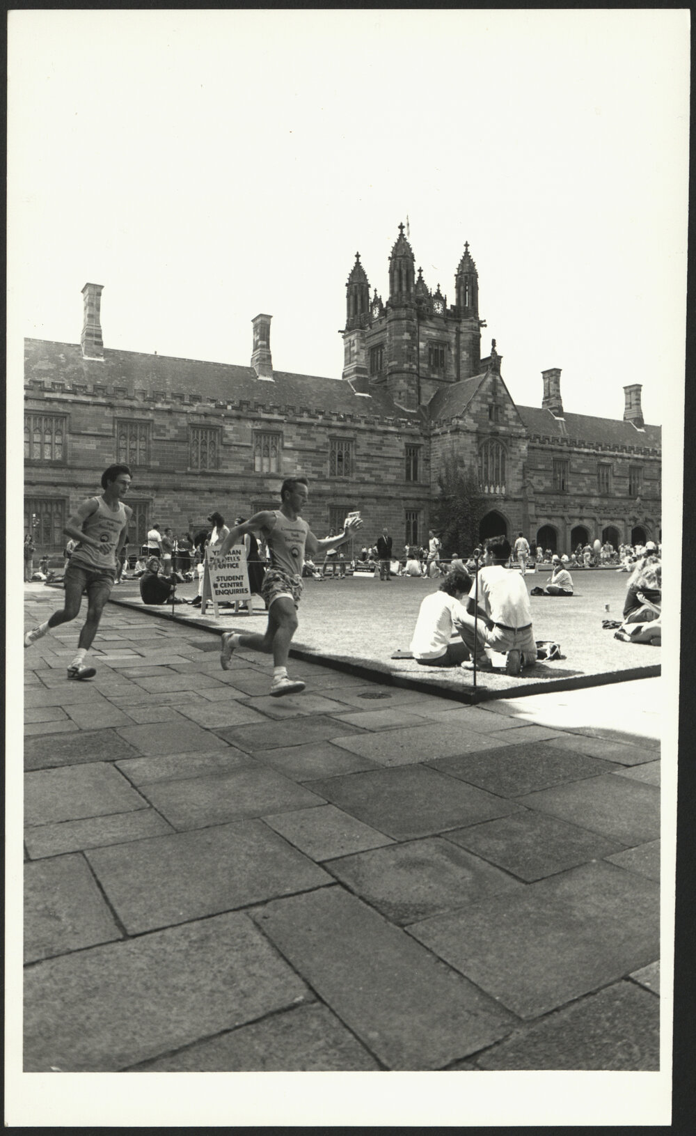 Two Runners in Quadrangle Courtyard During Student Fun Run 1989