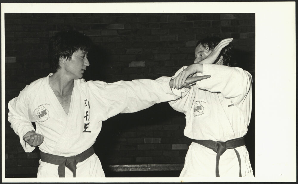 Two Students at Practice During a Martial Arts Class at the HK Ward Gymnasium