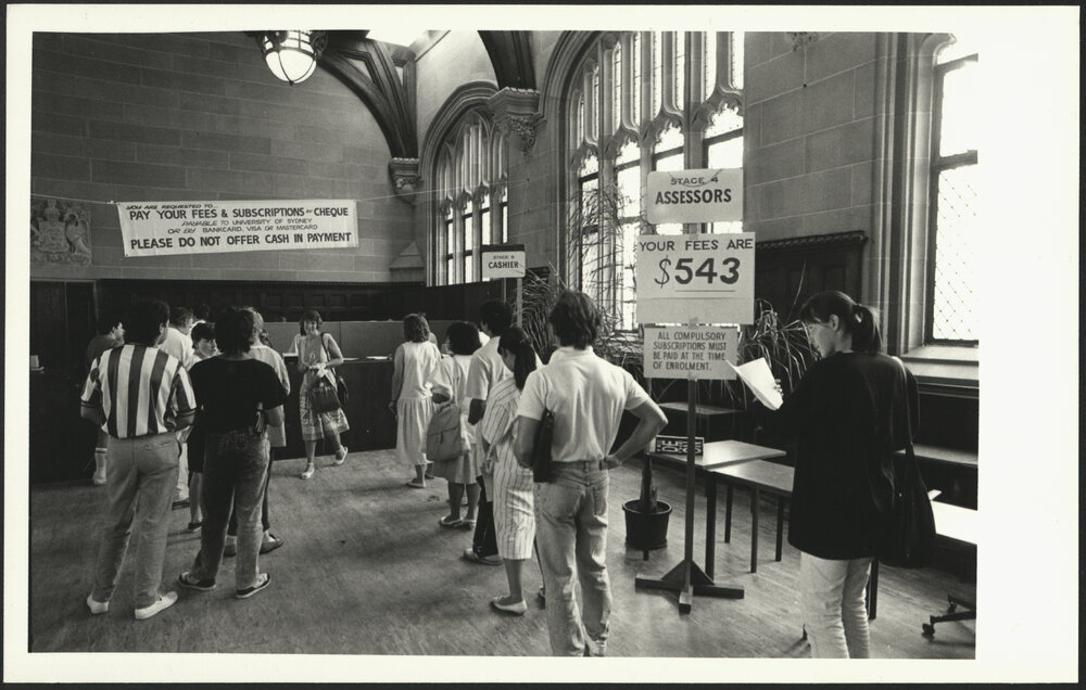 Students Queue to Pay Enrolment Fees - a Sign Advising that Cash for Payment Was Not Acceptable