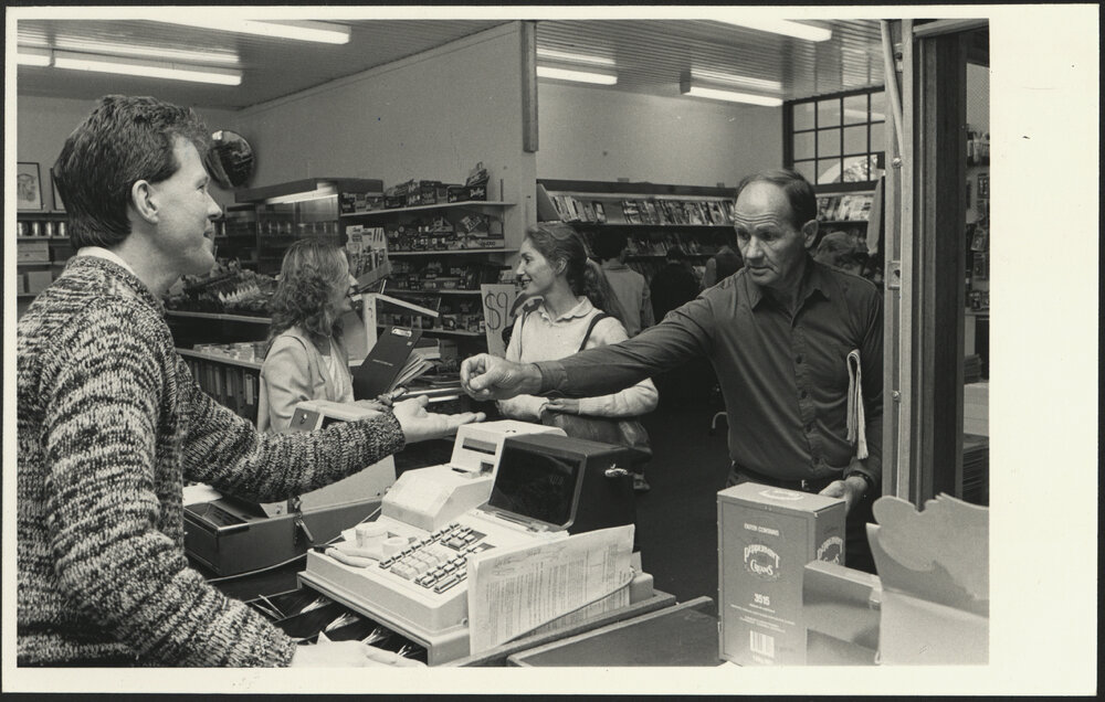 Customers Inside the Holme Building Newsagency