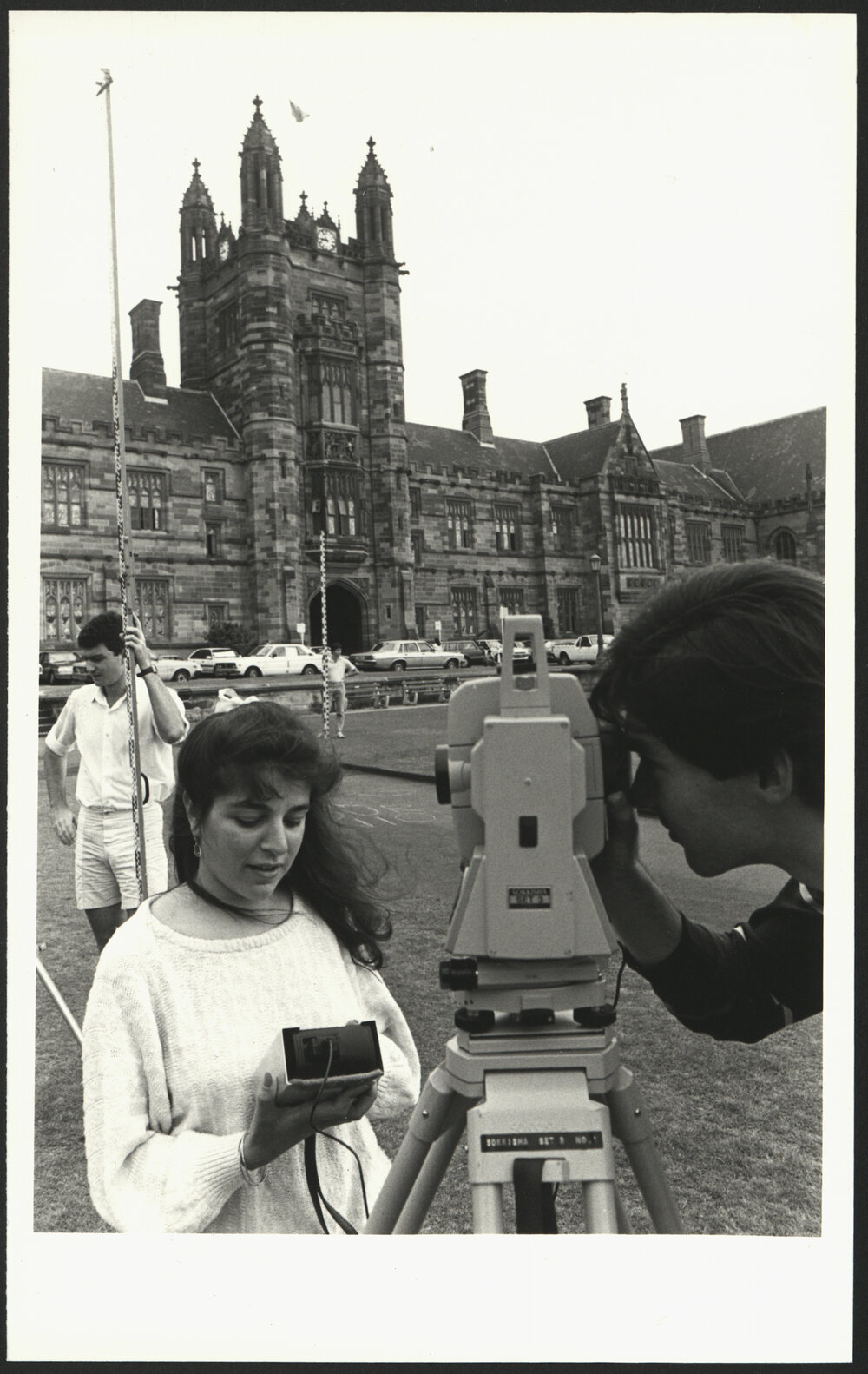 Engineering Students Surveying on Front Lawn