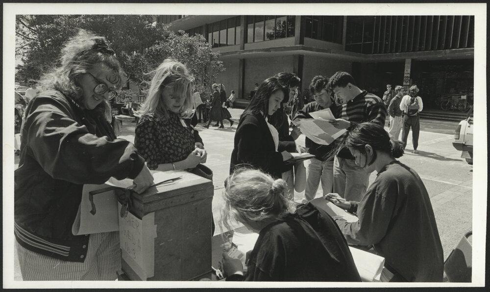 Student Elections - Students at the Ballot Box Outside Fisher Library