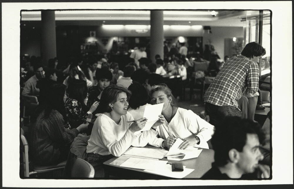 Students Discussing Uni Work in Cafeteria 