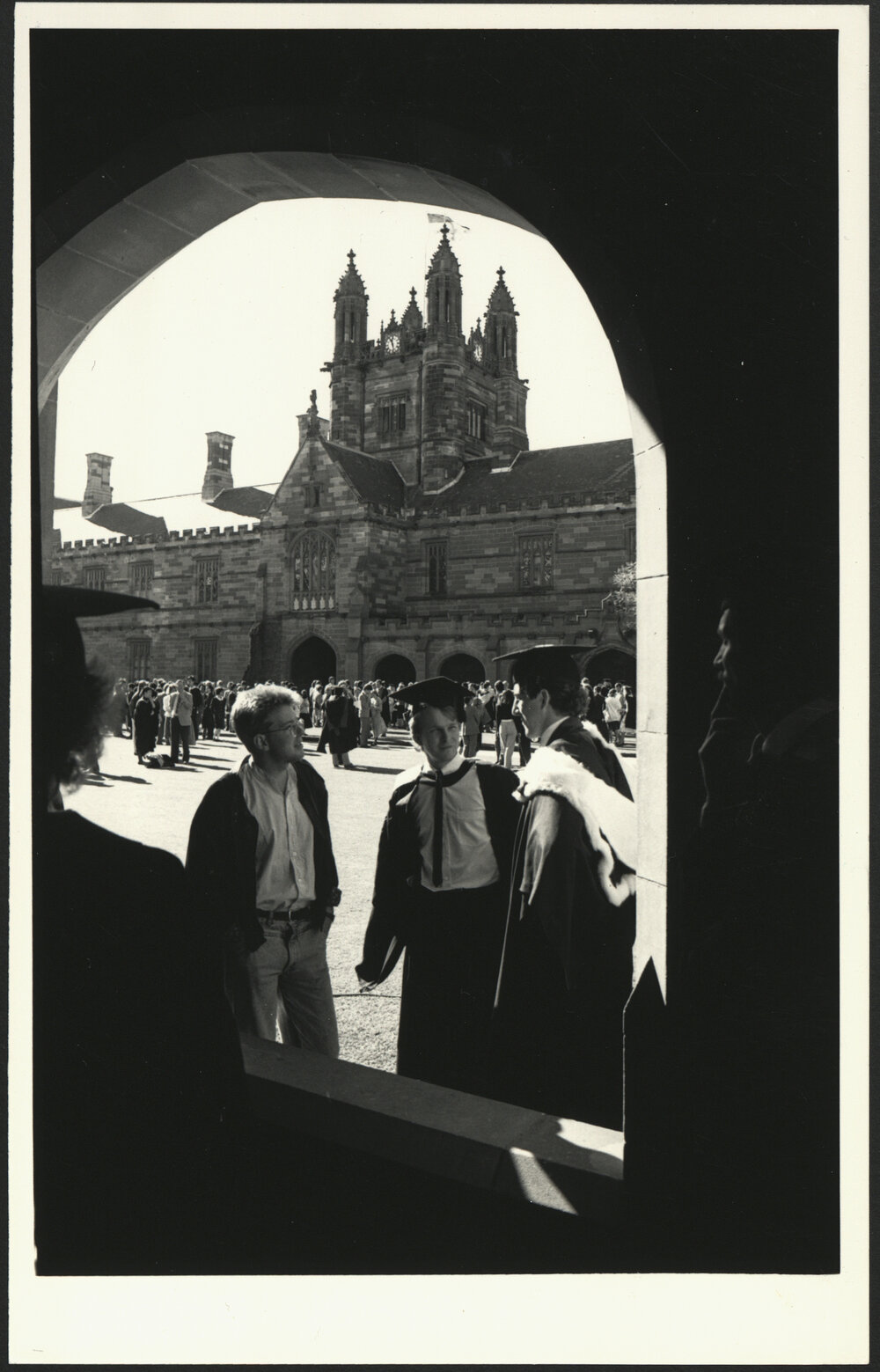 View From Cloisters into Quadrangle with Students in Academic Dress in the Foreground