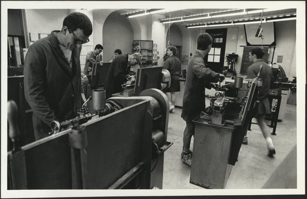 Institute of Education - Students at Individual Work Benches in the Metalwork Laboratory
