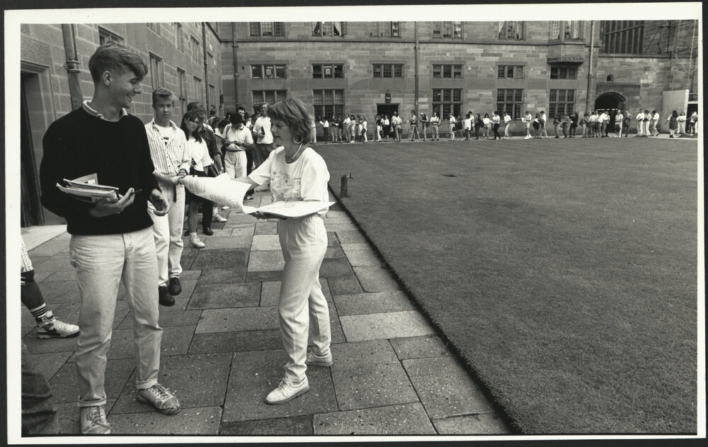 Students Queuing Around the Northern Side of the Quadrangle at Enrolment Time