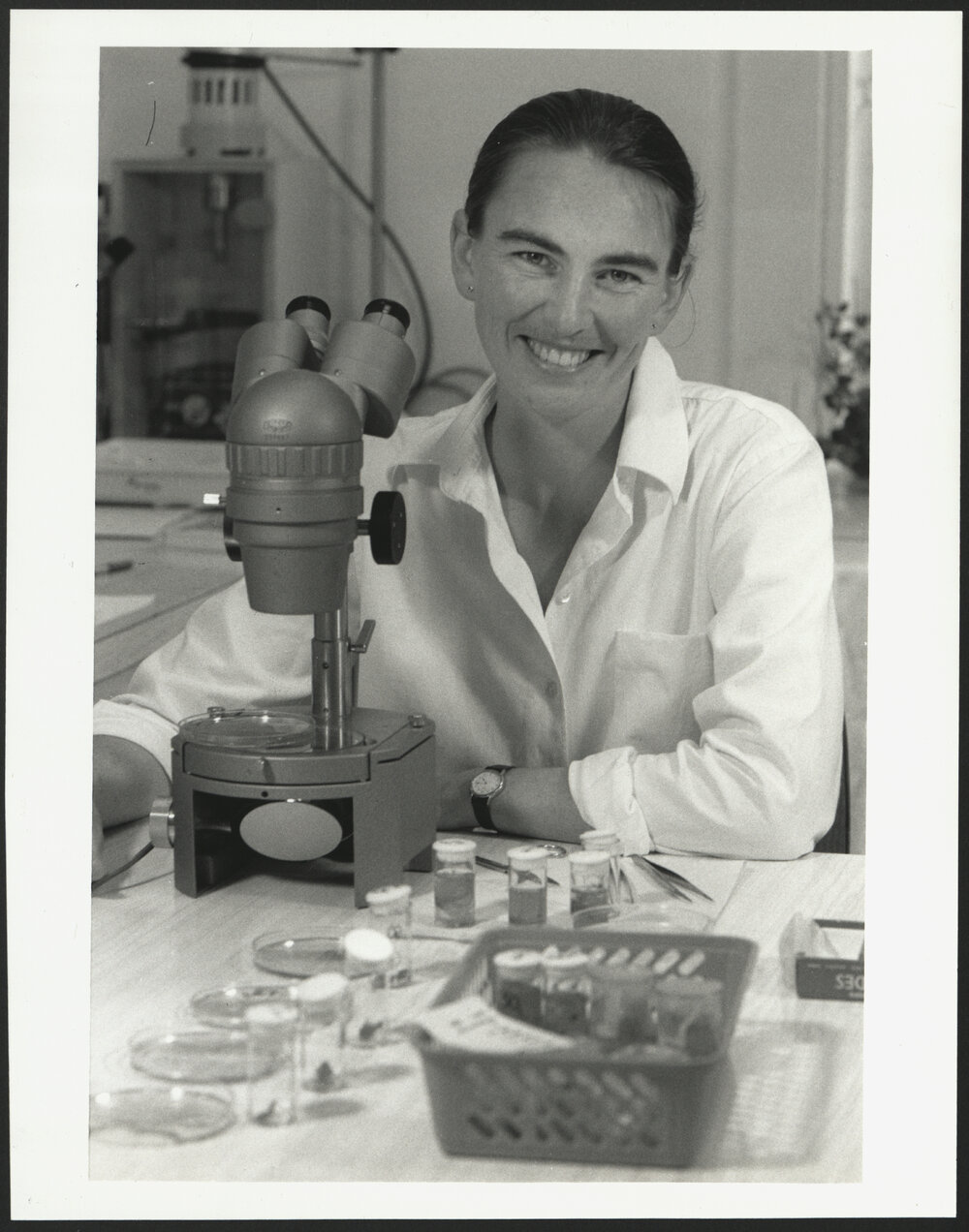 Kirsty Owen, PhD Student in Agriculture with Microscope
