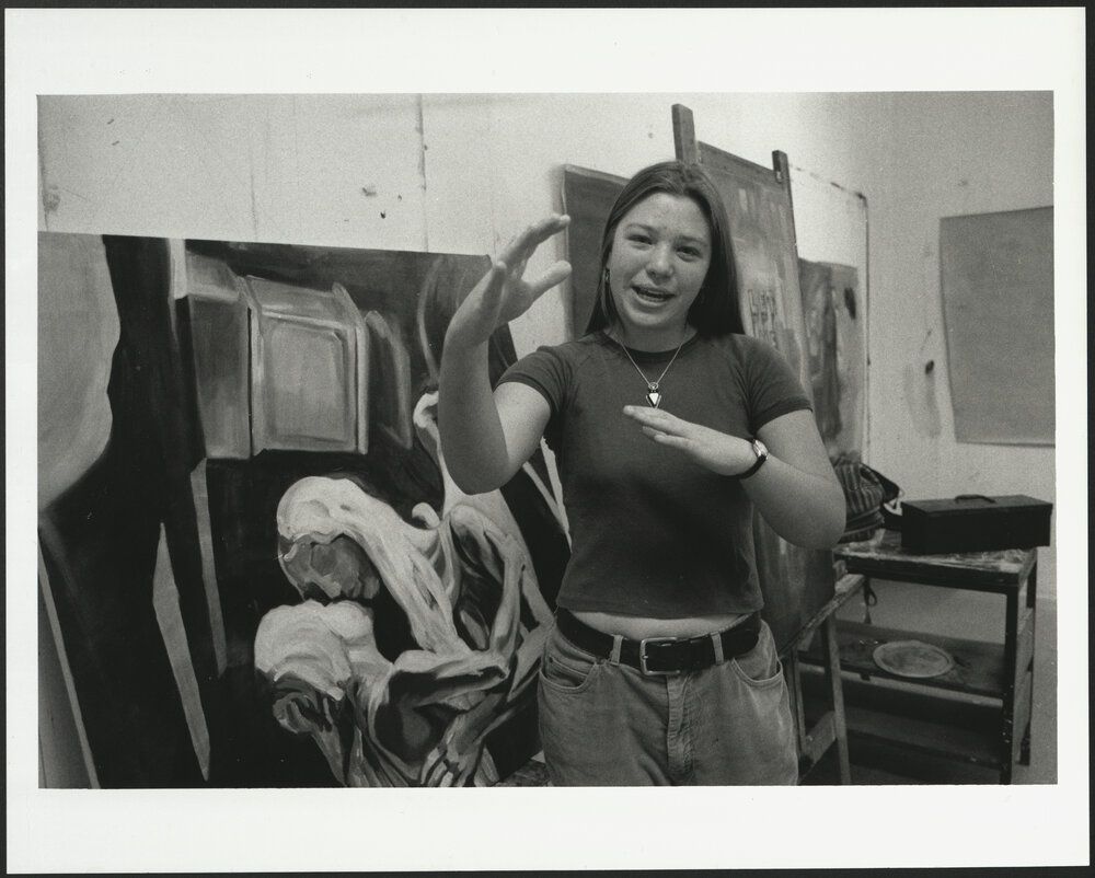 Sydney College of the Arts (SCA) 1996 Open Day - First Year Painting, Halinka Orszulok with 'Sculpture Kiss'