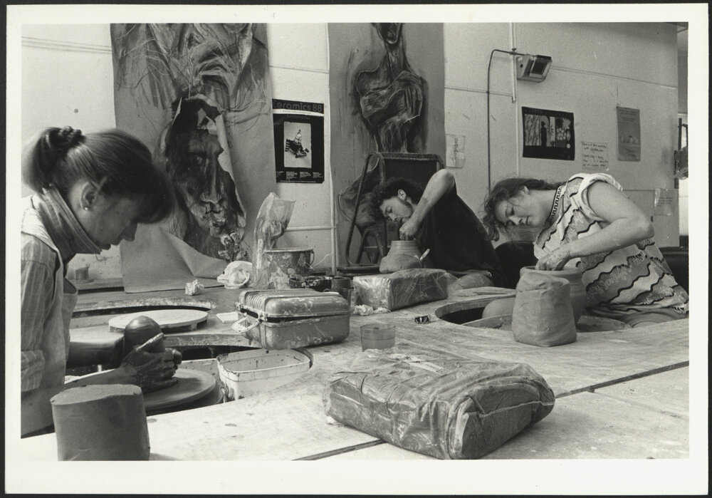 Sydney College of the Arts (SCA) Students in Ceramics Studio Working on Pottery Turntables
