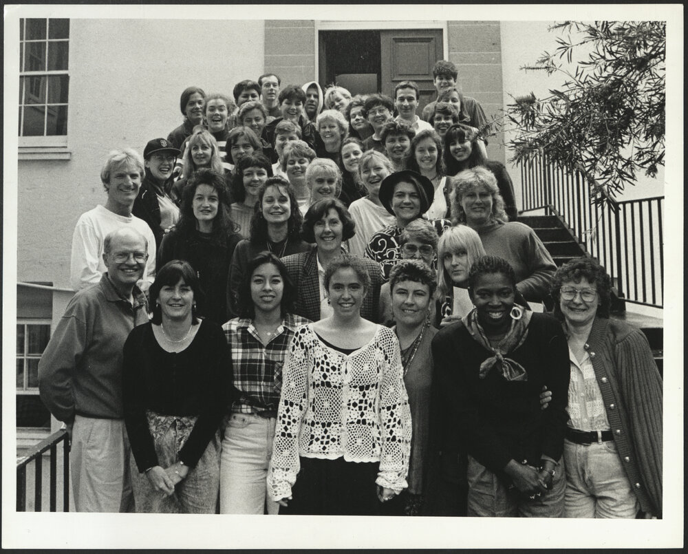 Social Work Students Gathered on the Front Steps of RC Mills Building