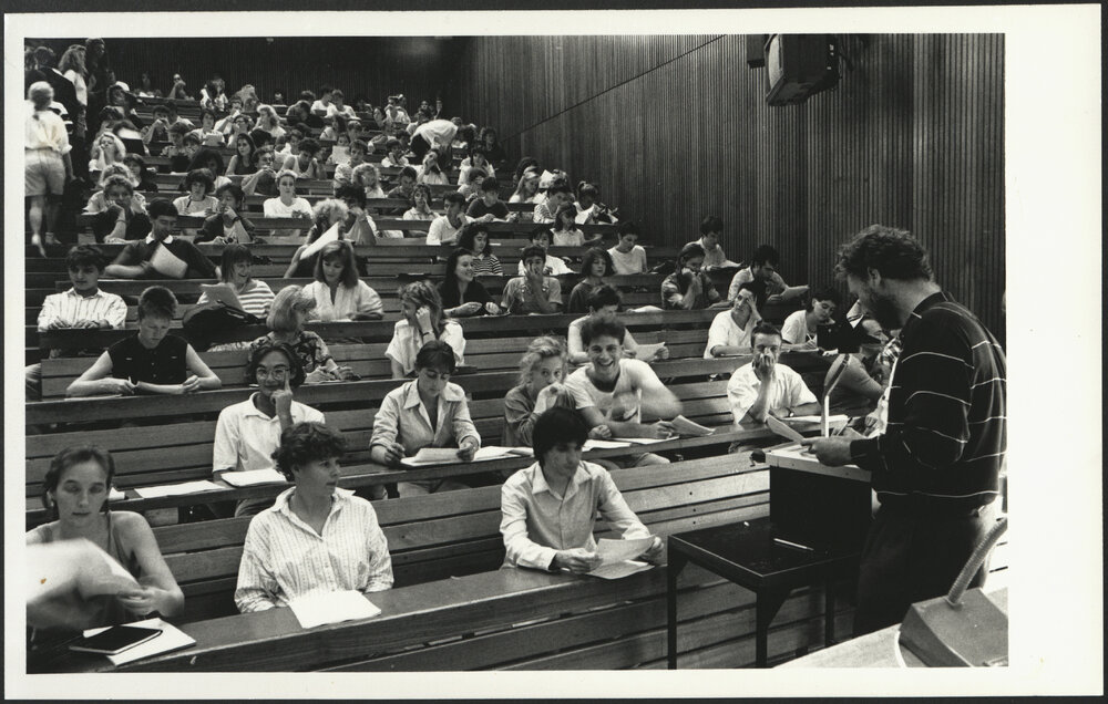First Year Students in Lecture Hall Attending Fine Arts Lecture